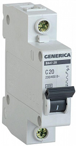 Автоматический выключатель IEK ВА47-29 GENERICA 20А 1п 4.5кА, C MVA25-1-020-C