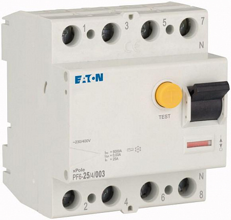 Выключатель дифференциального тока Eaton PF6 4П 25А 30мА тип AC, 6кА