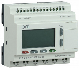 Реле логическое ONI PLR-S. CPU1206(R) 220В AC с экраном PLR-S-CPU-1206R-AC-BE