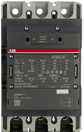 Контактор ABB AF265-30-11-13 265А AC3 катушка 100-250В AC/DC