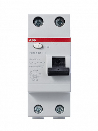 Выключатель дифференциального тока ABB FH202 2П 63А 30мА тип AC, FH202 AC-63/0.03