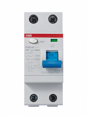 Выключатель дифференциального тока ABB F202 2П 25А 30мА тип AC, F202 AC-25/0.03