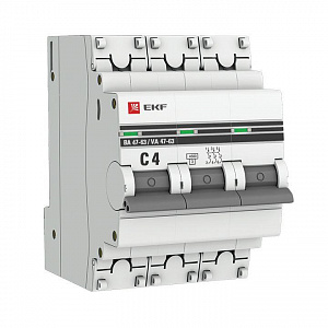 Автоматический выключатель EKF ВА 47-63 PROxima 4А 3п 4.5кА, C mcb4763-3-04C-pro