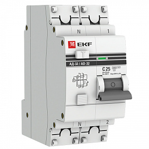 Дифференциальный автоматический выключатель EKF АД-32 PROxima 1П+N 25А 30мА, тип AC, 4.5кА, C DA32-25-30-pro
