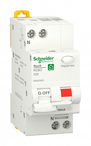 Дифференциальный автоматический выключатель Schneider Electric Resi9 1П+N 20А 30мА, тип AC, 6кА, C R9D25620