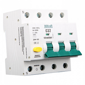 Дифференциальный автоматический выключатель DEKraft ДИФ-103 3П+N 25А 30мА, тип A, 6кА, С 16239DEK