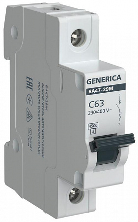 Автоматический выключатель GENERICA 1п C 63А 4.5кА ВА47-29М