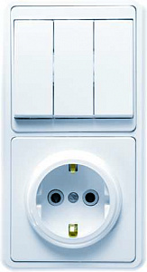 Блок скрытой установки Кунцево-Электро БКВР-033 Бэлла белый, выключатель 3-клавишный, розетка 1-местная с заземлением 5843