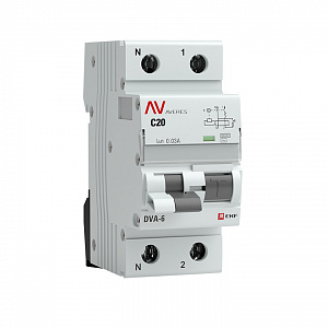 Дифференциальный автоматический выключатель EKF Averes DVA-6 1П+N 20А 30мА, тип AC, 6кА, C rcbo6-1pn-20C-30-ac-av
