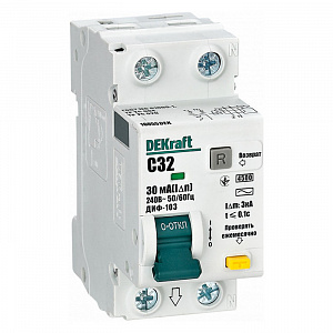 Дифференциальный автоматический выключатель DEKraft ДИФ-103 1П+N 32А 30мА, тип AC, 4.5кА, C 16055DEK