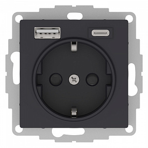 Розетка с USB+USB type C Systeme Electric AtlasDesign, скрытый монтаж, с заземлением, со шторками, карбон ATN001032