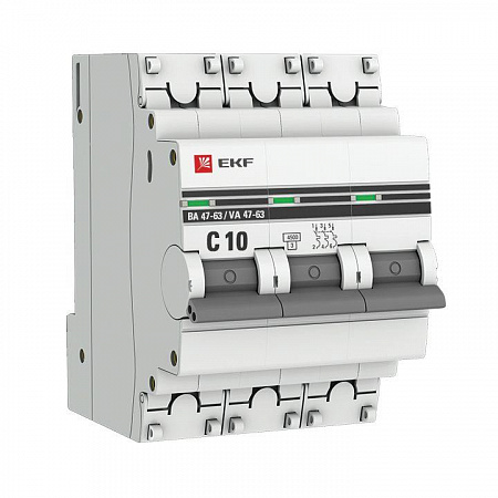 Автоматический выключатель EKF ВА 47-63 PROxima 10А 3п 4.5кА, C