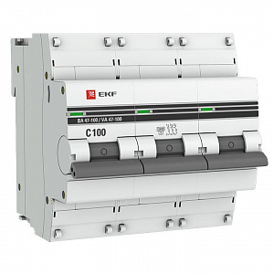 Автоматический выключатель EKF ВА 47-100 PROxima 100А 3п 10кА, C mcb47100-3-100C-pro