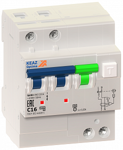 Дифференциальный автоматический выключатель КЭАЗ OptiDin VD63 2П 25А 30мА, тип A, 6кА, C 103455