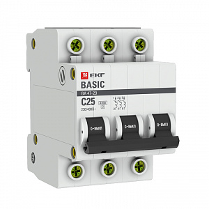 Автоматический выключатель EKF ВА 47-29 Basic 25А 3п 4.5кА, C mcb4729-3-25C