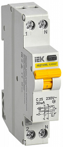 Дифференциальный автоматический выключатель IEK Karat АВДТ32МL 2п 25А С 30мА тип AC 6кА MVD12-1-025-C-030