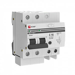 Дифференциальный автоматический выключатель EKF АД-2 PROxima 2П 16А 30мА, тип AC, 4.5кА, C DA2-16-30-pro