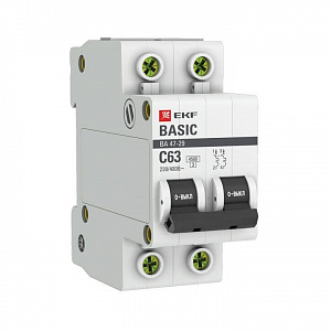Автоматический выключатель EKF 47-29 Basic 63А 2п 4.5кА, C mcb4729-2-63C