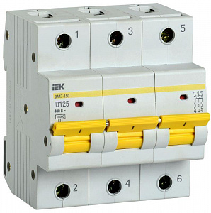 Автоматический выключатель IEK ВА47-150 125А 3п 15кА, D MVA50-3-125-D