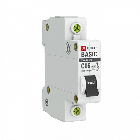 Автоматический выключатель EKF 47-29 Basic 6А 1п 4.5кА, C