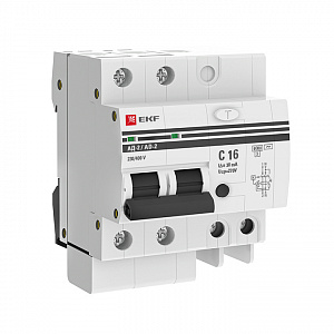 Дифференциальный автоматический выключатель EKF АД-2 PROxima 2П 16А 30мА, тип AC, 6кА, C DA2-6-16-30-pro