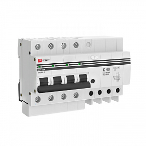 Дифференциальный автоматический выключатель EKF АД-4 PROxima 4П 40А 300мА, тип AC, 4.5кА, C DA4-40-300-pro
