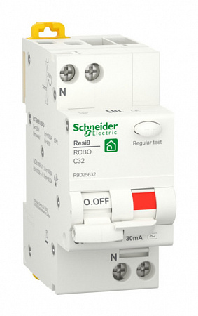 Дифференциальный автоматический выключатель Schneider Electric Resi9 1П+N 32А 30мА, тип AC, 6кА, C