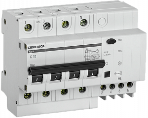 Дифференциальный автоматический выключатель IEK АД14 GENERICA 4П 10А 30мА, тип AC, 4.5кА, C MAD15-4-010-C-030