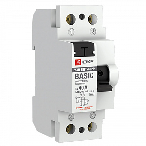 Выключатель дифференциального тока EKF Basic ВДТ-40 2П 40А 300мА тип AC, электронное elcb-2-40-300e-sim