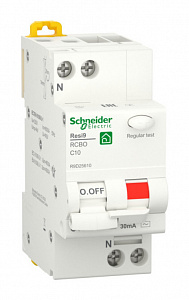 Дифференциальный автоматический выключатель Schneider Electric Resi9 1П+N 10А 30мА, тип AC, 6кА, C R9D25610