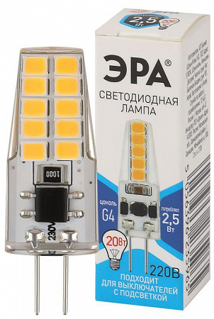 Лампа светодиодная LED-JC-2.5W-220V-SLC-840-G4 JC 2.5Вт капсульная 4000К нейтр. бел. G4 220В Эра