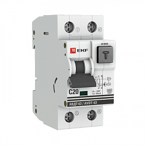 Дифференциальный автоматический выключатель EKF АВДТ-63 PROxima 2П 20А 100мА, тип A, 6кА, C DA63-20-100em