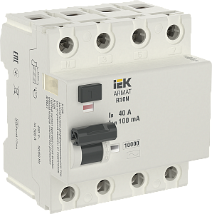Выключатель дифференциального тока IEK Armat R10N 4п 40А 100мА тип AC AR-R10N-4-040C100