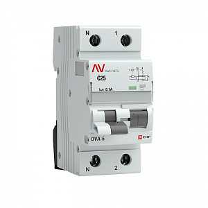 Дифференциальный автоматический выключатель EKF DVA-6 Averes 1П+N 25А 100мА, тип AC, 6кА, C rcbo6-1pn-25C-100-ac-av