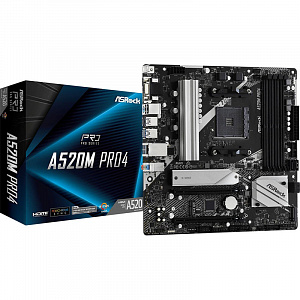 Материнская плата ASRock A520M PRO4, AM4, A520, DDR4, mATX 90-MXBDU0-A0UAYZ