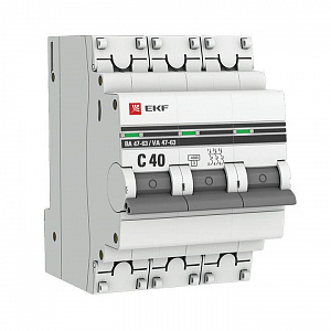 Автоматический выключатель EKF ВА 47-63 PROxima 40А 3п 4.5кА, C mcb4763-3-40C-pro