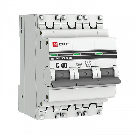 Автоматический выключатель EKF ВА 47-63 PROxima 40А 3п 4.5кА, C
