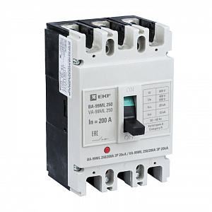 Автоматический выключатель EKF ВА-99МL Basic 3П 250/200А 20кА mccb99-250-200mi