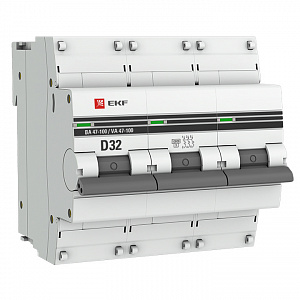 Автоматический выключатель EKF ВА 47-100 PROxima 32А 3п 10кА, D mcb47100-3-32D-pro