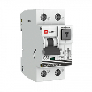Дифференциальный автоматический выключатель EKF АВДТ-63 PROxima 2П 32А 100мА, тип A, 6кА, C DA63-32-100e