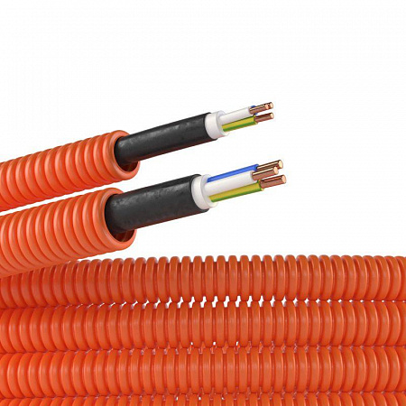 Труба гофрированная DKC ПНД 16мм с кабелем ВВГнг(А)-LS 3х1.5 РЭК ГОСТ+ оранжевый, 100 м/уп.