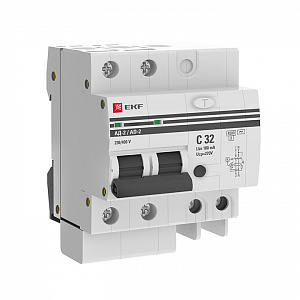 Дифференциальный автоматический выключатель EKF АД-2 PROxima 2П 32А 100мА, тип AC, 4.5кА, C DA2-32-100-pro