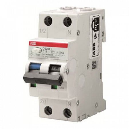 Дифференциальный автоматический выключатель ABB DS201 L 1П+N 16А 30мА, тип A, 4.5кА, C, DS201 L C16 A30
