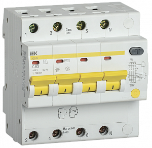 Дифференциальный автоматический выключатель IEK АД14S 4П 63А 300мА, тип AC, 4.5кА, C, селективный MAD13-4-063-C-300