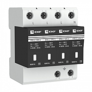 Ограничитель импульсных перенапряжений EKF ОПВ-C/4P In 20кА 400В с сигнализацией opv-c4