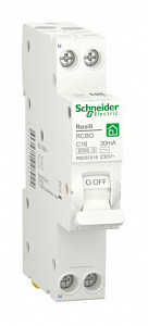Дифференциальный автоматический выключатель Schneider Electric Resi9 1П+N 16А 30мА, тип AC, 6кА, C R9D87616