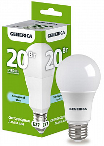 Лампа светодиодная A60 20Вт грушевидная 6500К E27 230В GENERICA LL-A60-20-230-65-E27-G