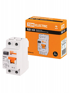 Выключатель дифференциального тока TDM ELECTRIC ВД1-63 2п 16А 30мА тип AC SQ0203-0004
