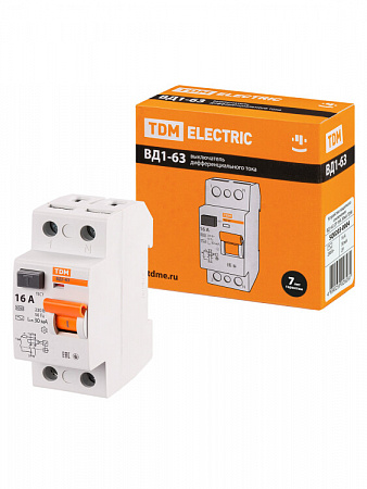 Выключатель дифференциального тока TDM ELECTRIC ВД1-63 2п 16А 30мА тип AC