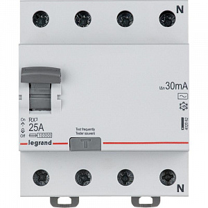 Выключатель дифференциального тока Legrand RX3 4п 25А 30мА тип AC 402062